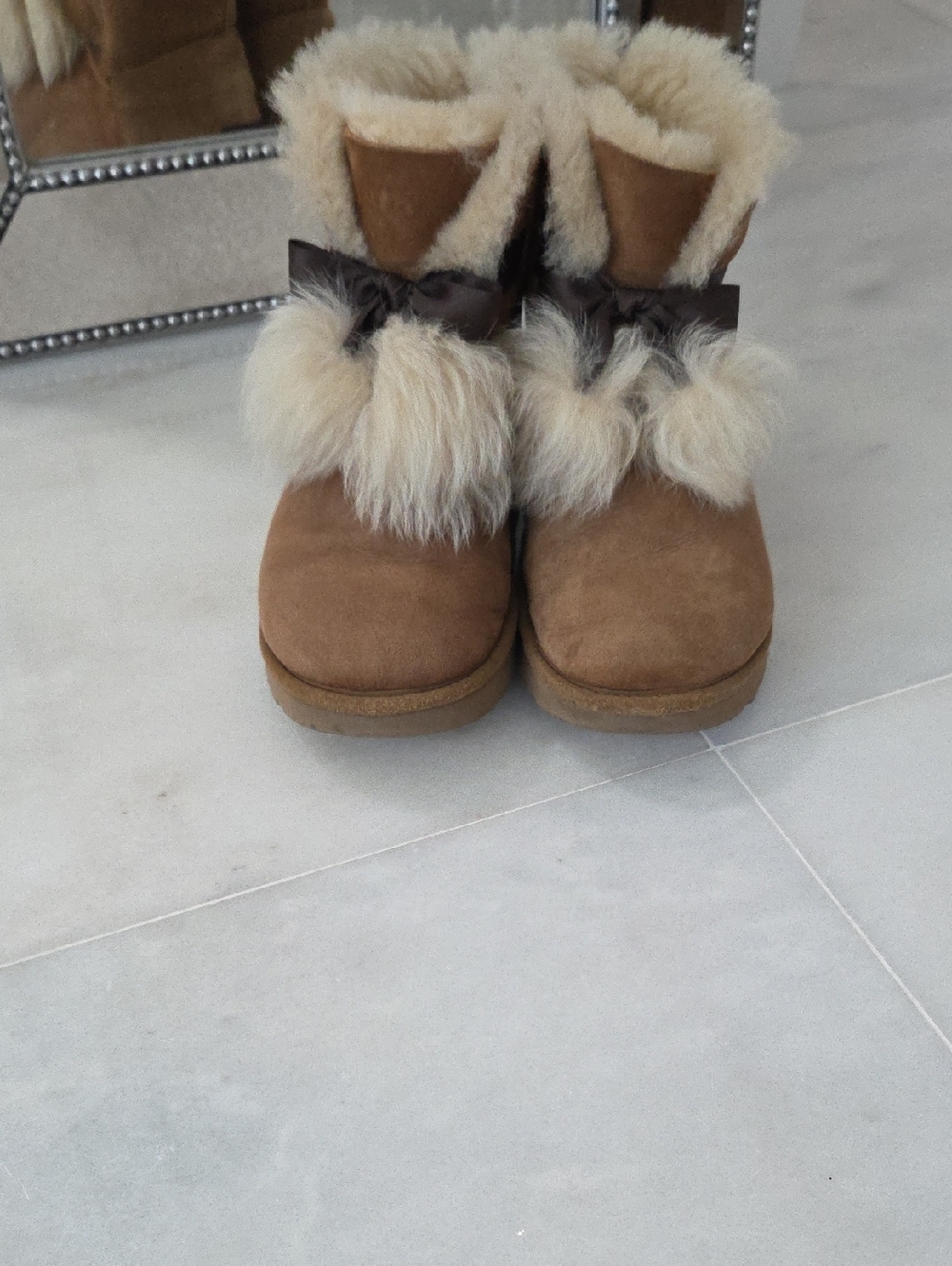 UGG Tan Boots With Brown Bow & Pom-pom